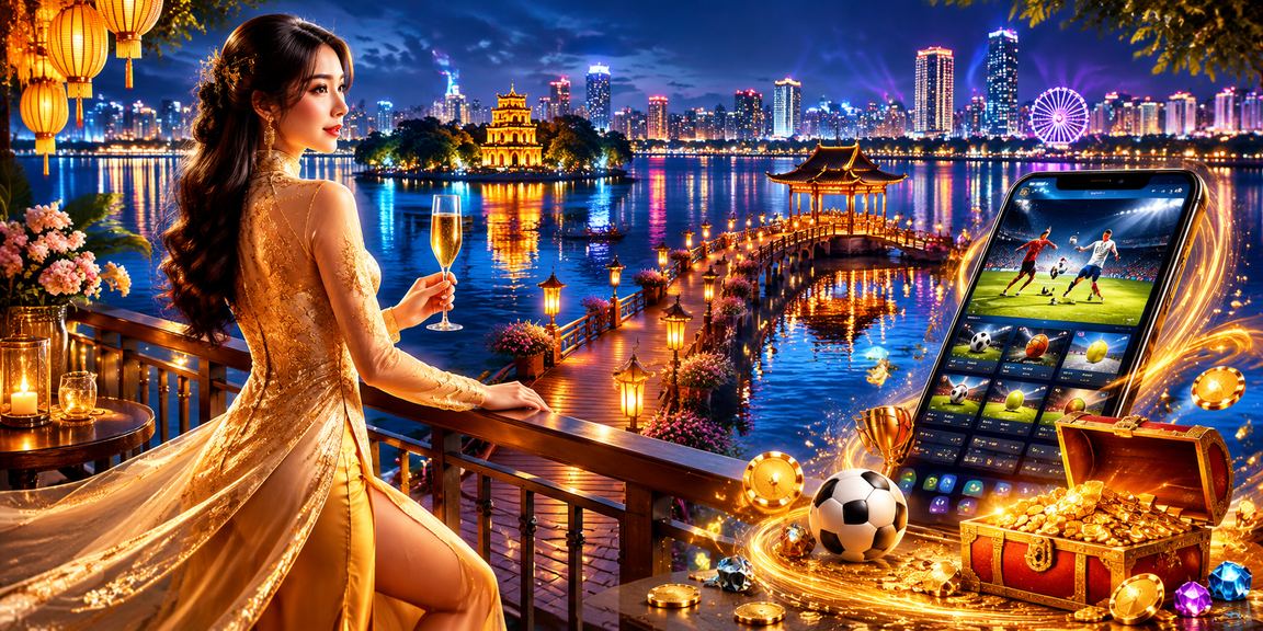 Người dùng Hà Nội xem phân tích kèo bóng đá trên điện thoại với trang phục áo dài truyền thống